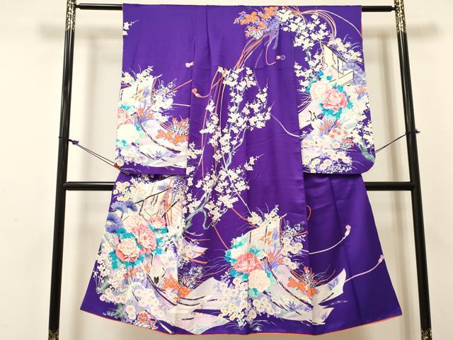 平和屋着物[]七五三　女の子　7歳　祝着　四つ身　几帳群れ鶴花蝶文　金彩　逸品　DABC5481ma