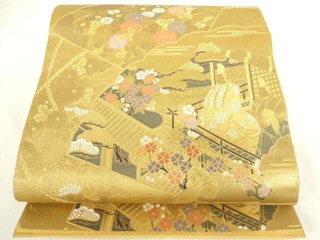 Rakuten - 平和屋本店▼六通柄袋帯　源氏扇絵巻文　純金二重箔　正絹　逸品　DABH0355op
