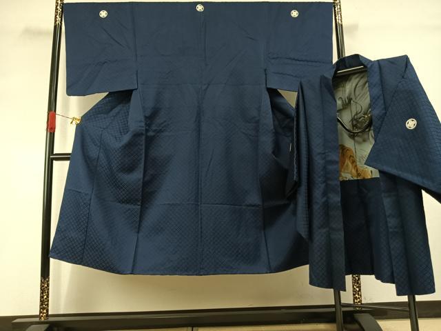平和屋着物●男性　色紋付　羽織セット　菱地紋　紺色　銀通し地　洗える着物　AABI8964fy heiwaya-11210235 平和屋 パッケージ画像
