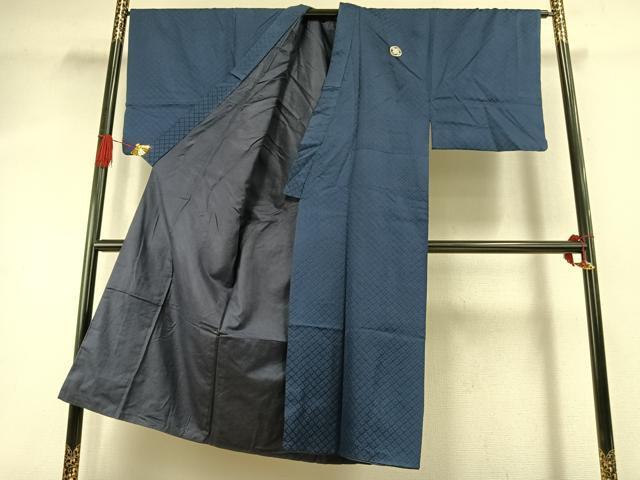 平和屋着物●男性　色紋付　羽織セット　菱地紋　紺色　銀通し地　洗える着物　AABI8964fy heiwaya-11210235 平和屋 サンプル画像2