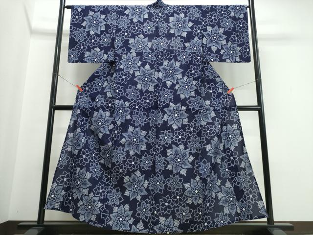 平和屋着物∴夏物　浴衣　有松鳴海絞り　舞花文　綿　逸品　未使用　CABJ0194ng