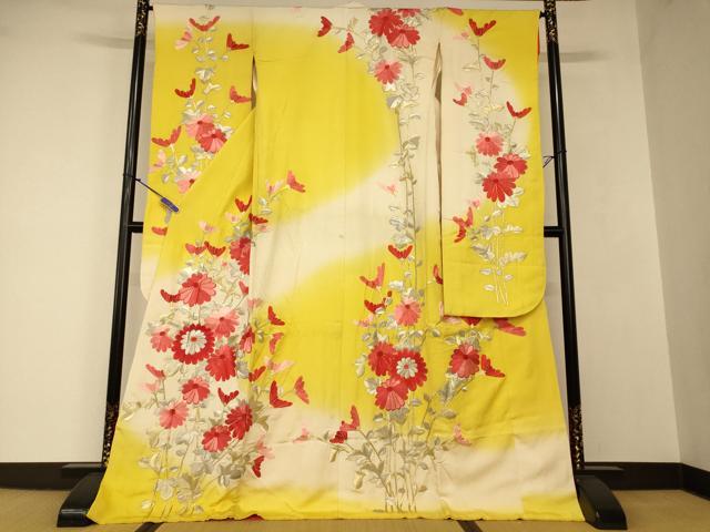 平和屋本店●お引きずり・お引き摺り・引き振袖 和装 結婚式 舞妓 芸妓 芸者 衣装 総刺繍 草花文 暈し染め 金銀糸 逸品 AABJ2758fw