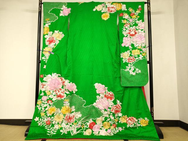 平和屋本店●お引きずり・お引き摺り・引き振袖　和装　結婚式　舞妓　芸妓　芸者　衣装　駒刺繍　草花雲取り文　金銀糸　逸品　AABJ276..