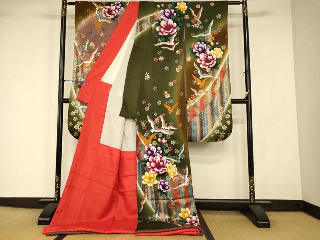 平和屋の平和屋本店●お引きずり・お引き摺り・引き振袖　和装　結婚式　舞妓　芸妓　芸者　衣装　花鳥霞文　暈し染め　金銀彩　逸品　AABJ2803fw｜アングル2
