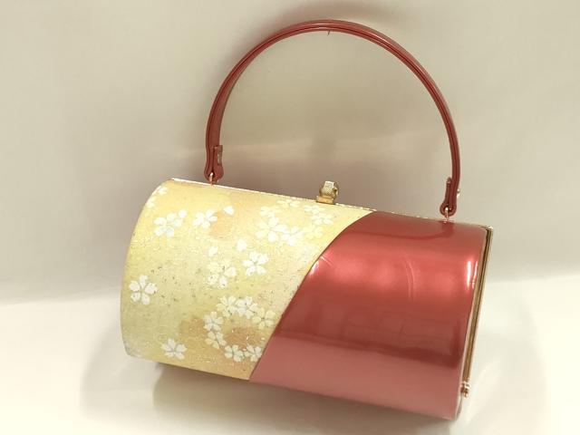 平和屋着物▼和装小物 和装バッグ 振袖用 ハンドバッグ エナメル 舞花文 桜 逸品 AABJ8931ay