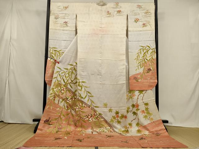 平和屋本店●お引きずり・お引き摺り・引き振袖　和装　結婚式　舞妓　芸妓　芸者　衣装　駒刺繍　渡り橋花文　金彩　逸品　AABK2730ou