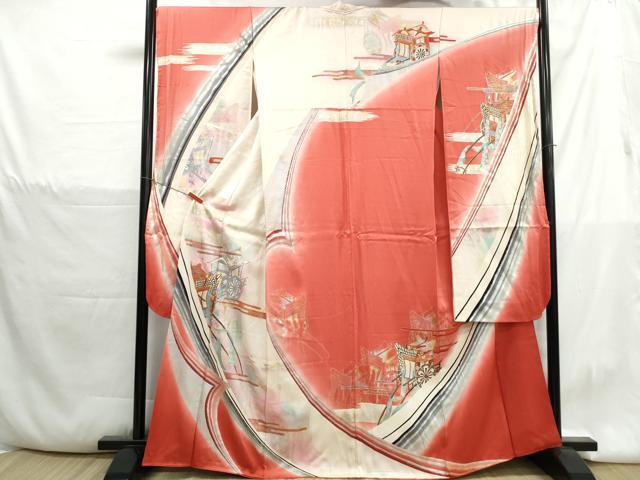 平和屋着物■豪華振袖 駒刺繍 御所車文 暈し染め 金銀彩 正絹 逸品 DABH1393qa
