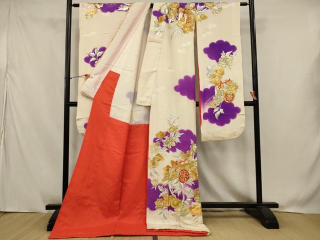 平和屋の平和屋本店●お引きずり・お引き摺り・引き振袖　和装　結婚式　舞妓　芸妓　芸者　衣装　総刺繍　御所車花文　金銀糸　AABJ8255ou｜アングル2