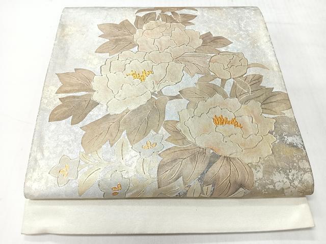 平和屋着物◎太鼓柄袋帯 牡丹 金彩 正絹 逸品 CABI4472nb