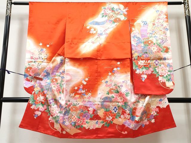 平和屋着物[]七五三　女の子　3歳　祝着　三つ身　鼓花文　暈し染め　金彩　逸品　DABE7357ma