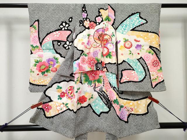 平和屋着物[]七五三　女の子　3歳　祝着　三つ身　鼓花車文　金彩　逸品　DABE7369ma