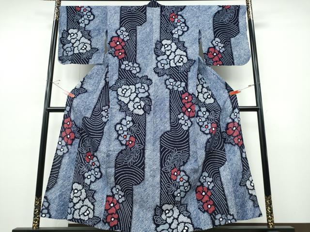 平和屋着物∴夏物　浴衣　有松鳴海絞り　流水牡丹花文　綿　逸品　CABJ0074ng