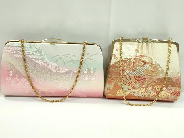 平和屋着物▼和装小物 和装バッグまとめて2点 ハンドバッグ 佐賀錦 扇面飛鶴花文 道長吉祥花文 金銀糸 逸品 CABH2374ju