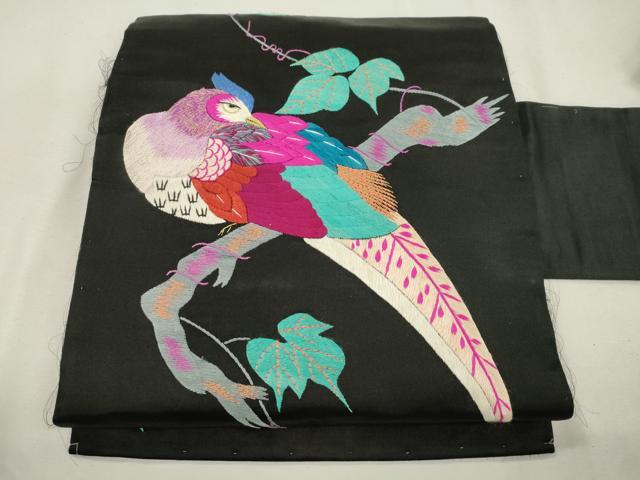 楽天市場】アンティーク 正絹 鳥 帯 刺繍の通販