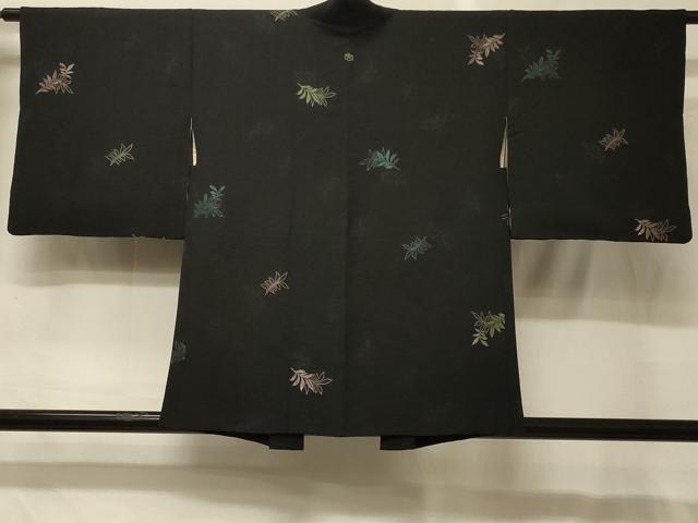 平和屋着物＃羽織　寿光織　舞葉文　黒地　銀糸　正絹　逸品　CABG8288in