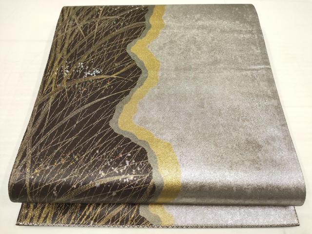 平和屋着物▼六通柄袋帯　霞葉文　金銀彩　引箔　正絹　逸品　AABB1114wj