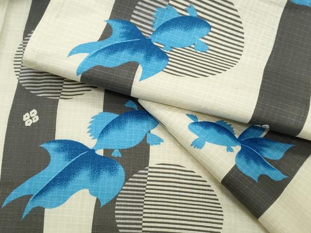 平和屋着物∴夏物　浴衣　綿紅梅　金魚　間道　綿　逸品　CAAY4638ng