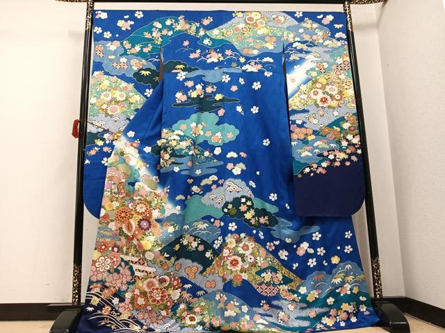 平和屋着物●豪華振袖　駒刺繍　風景草花文　暈し染め　金彩　正絹　逸品　AABJ1307ph