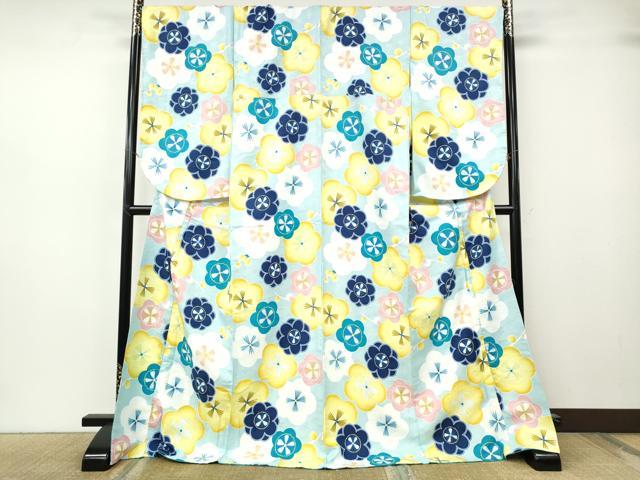 平和屋着物●小振袖　二尺袖　舞梅文　洗える着物　未使用　CABH2661ut