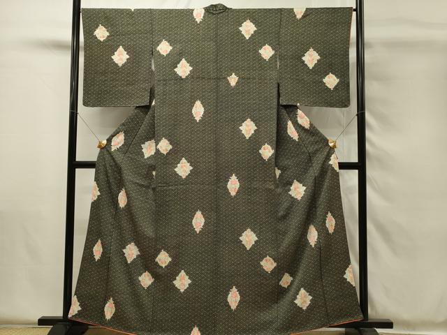 平和屋の平和屋着物■上質な小紋 更紗花文 黒地 正絹 逸品 DABH4133qp｜アングル2