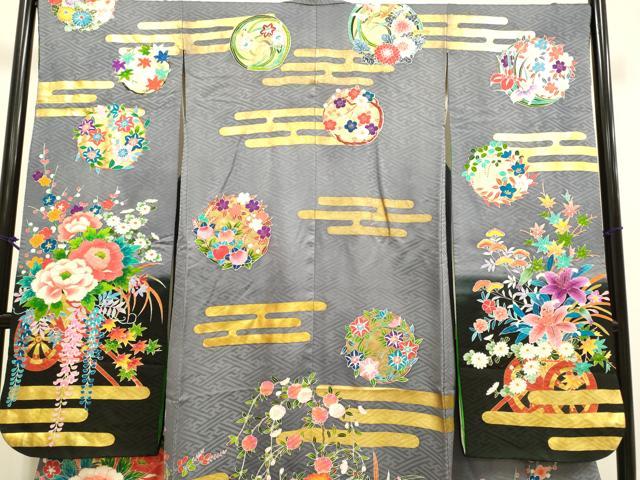 平和屋の平和屋本店●本手描友禅作家 秋山章 お引きずり・引き振袖 和装 結婚式 舞妓 芸妓 芸者 衣装 花車文 暈し染め 金彩 逸品 DABH4779du｜アングル3