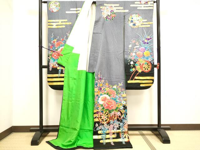 平和屋の平和屋本店●本手描友禅作家 秋山章 お引きずり・引き振袖 和装 結婚式 舞妓 芸妓 芸者 衣装 花車文 暈し染め 金彩 逸品 DABH4779du｜アングル2