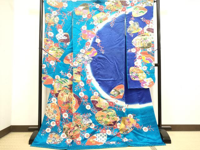 ■■■　サイズ　■■■ 身丈 178.5cm（肩から） 裄丈 65.5cm 袖丈 106.5cm　縫込み 10cm 袖幅 32.5cm 前幅 24.5cm 後幅 30.5cm 着物縫いこみ 内揚げ 0cm 裄 お袖側 約1cm　身頃側 約2.5cm ■■■　商品詳細　■■■ 【正絹】 状態は接写画像のように表地所々・衿に薄い汚れ・後身頃に若干のヤケがございます。 大変上質な逸品になりますのでぜひお手入れをされてお召しになられてはいかがでしょうか。 お安く出品致しますので、是非この機会にいかがでしょうか？ ■■■　注意事項　■■■ ■モニター発色の具合により色合いが異なる場合がございます。 ■寸法は多少の誤差が生じる場合がございますのでご了承ください。 ■縫込みの長さが左右非対称の場合は短い部分を記載しております。 左右非対称であってもご返品・お値引き等の保証は出来かねますので、ご了承の上ご購入をお願い致します。 ■シミ等のチェックには注意を払っておりますが、見落としがある場合もございますし、個人の見解も様々ですので神経質な方のご購入はお控えください。 ■箪笥に入っておりました着物や帯なので畳みシワや匂いがあるものもございます。 ■お休みは基本的に土日祝となりますが、その他臨時でお休みする場合がございますのでご了承ください。 ■商品の発送は平日のみの発送となります。 ■夜間と土曜、日曜日はお問い合わせの回答が遅れる場合がございます。 ■当店では、お直し、紋入れ、お手入れ等は承っておりません。 ■生地の状態（ヤケ、経年劣化等）によってはサイズ直しが出来ない場合がございます。 その点もどうかご了承のうえ、ご購入をお願いいたします。 ■弊社で取り扱う商品は一点ものにつき、時期や在庫状況に応じて金額が変更となる場合がございます。 ■検針は行っておりません。予めご了承いただきますようお願いいたします。 ■【洗える着物】と記載のある商品におきましては、商品お届け後に洗濯を行ってしまってからのご返品にはご対応しかねます。 念の為、専門店でのお手入れをお願いいたします。 ■写真に写っている物が全てになります。それ以外の付属品はございませんのでご了承ください。 ■状態に関する写真につきましては、掲載可能な写真枚数に限りがあるため、各箇所につき1枚参考画像を掲載しております。 ■着物のサイズ目安は下記を参考ください↓ ＜女性着物＞　お端折り次第で＋5cm　－1cmが着用可能サイズ 　例）身丈170cmの場合、身長160cm～175cm ＜男性着物＞　身丈＋約25cm～27cm程が適応身長 　例）身丈155cmの場合、身長180～182cm