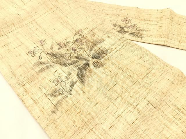 平和屋の平和屋着物＊夏物　九寸名古屋帯　手描き　枝花文　麻　逸品　CABJ4750fb｜アングル2
