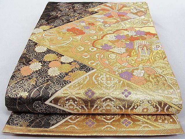 平和屋着物◎六通柄袋帯　唐織　花鳥文　金糸　正絹　逸品　AAAF2797Ajz