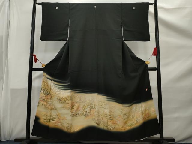 平和屋着物■豪華黒留袖 作家物 渡橋風景文 暈し染め 金銀彩 正絹 逸品 AAAZ8608nf