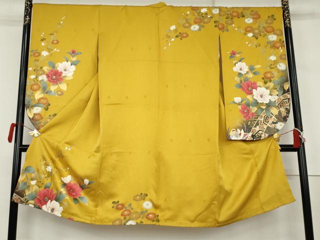平和屋着物●小振袖　二尺袖　鴛鴦草花文　暈し染め　金彩　正絹　逸品　AABK1781cs