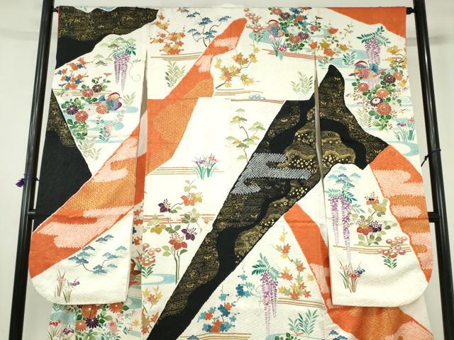 平和屋の平和屋着物●豪華振袖・長襦袢セット(無双仕立て)　駒刺繍　絞り　鴛鴦花文　金彩　正絹　逸品　DABH0178op｜アングル3