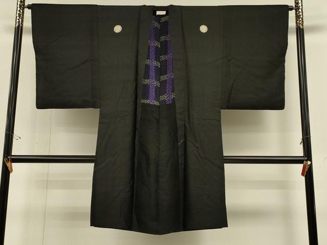 平和屋着物∞男性　長羽織　黒紋付き　正絹　逸品　CABH6862in