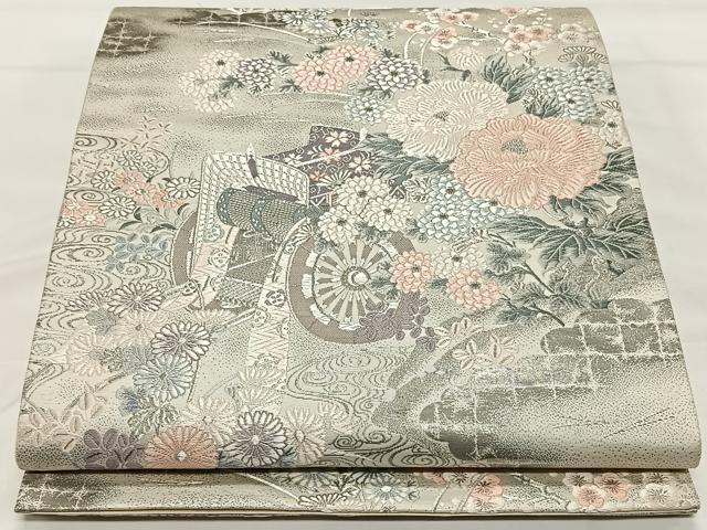 Rakuten - 平和屋着物◎六通柄袋帯 唐織 瑞宝御所車文 九百プラチナ箔 正絹 逸品 CAAX3568qv
