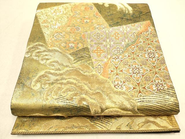 平和屋着物◎六通柄袋帯 波濤色紙文 金糸 引箔 正絹 逸品 DAAK2594ob