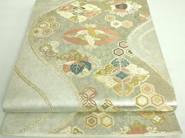 平和屋着物■極上　西陣　川島織物　六通柄　本袋帯　唐織　双鶴菱　吉祥花蝶文　金銀糸　逸品　DZAA6751kh5