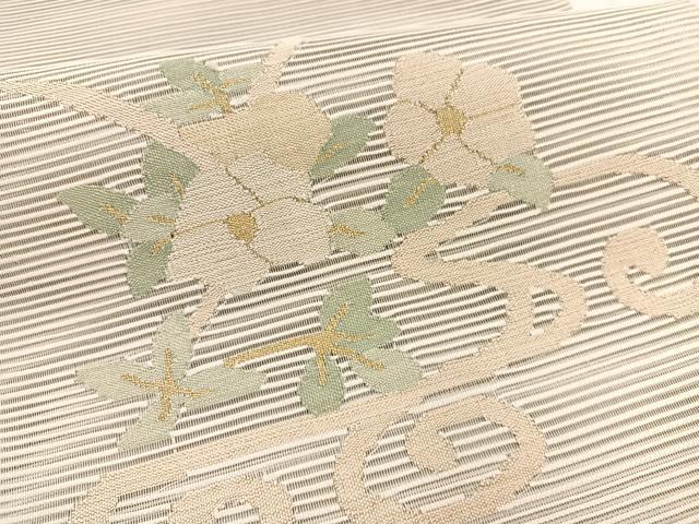平和屋の平和屋着物＊夏物　八寸名古屋帯　絽綴れ　草花文　金糸　正絹　逸品　未使用　BAAX7525hv｜アングル3