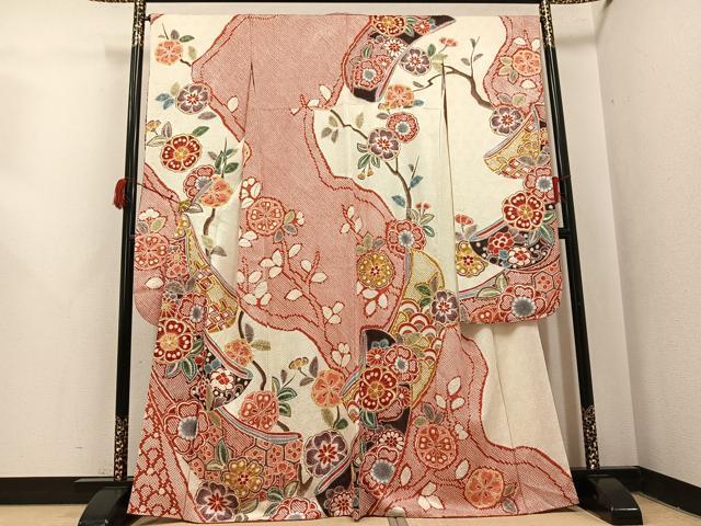 平和屋着物●豪華振袖　絞り　草花文　金彩　正絹　逸品　AABJ0085ph