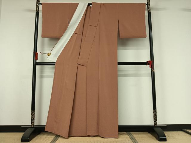 平和屋着物▽上質な色無地　単衣　赤白橡色　鬼しぼ縮緬　正絹　逸品　AABJ0243jh heiwaya-11230336 平和屋 サンプル画像3