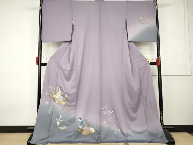 平和屋着物●訪問着　作家物　女人文　暈し染め　金彩　ロング丈　正絹　逸品　未使用　AABK8575cs