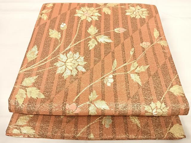 平和屋着物◎六通柄袋帯　唐織　更紗花文　金糸　正絹　逸品　AABH0100yx
