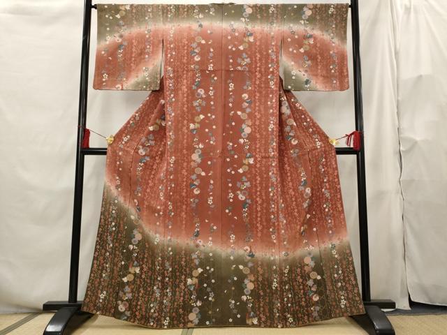 Kimono - 平和屋着物■訪問着　草花文　暈し染め　金彩　鬼しぼ縮緬　正絹　逸品　AABH3472st