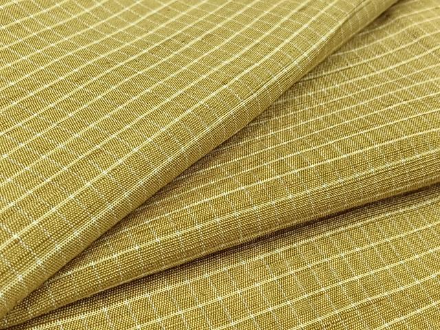 平和屋着物▽上質な紬　単衣　格子　正絹　逸品　AABA9526jh