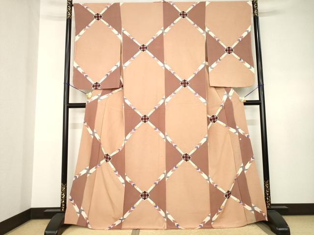 平和屋着物●染織作家　渋紙型　渋谷和子　小紋　幾何学文様　金銀彩　正絹　逸品　AABJ6776ck