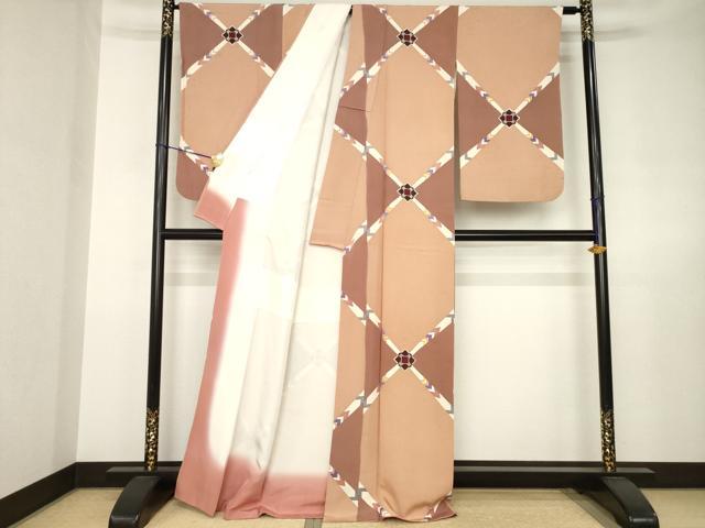 平和屋の平和屋着物●染織作家　渋紙型　渋谷和子　小紋　幾何学文様　金銀彩　正絹　逸品　AABJ6776ck｜アングル2