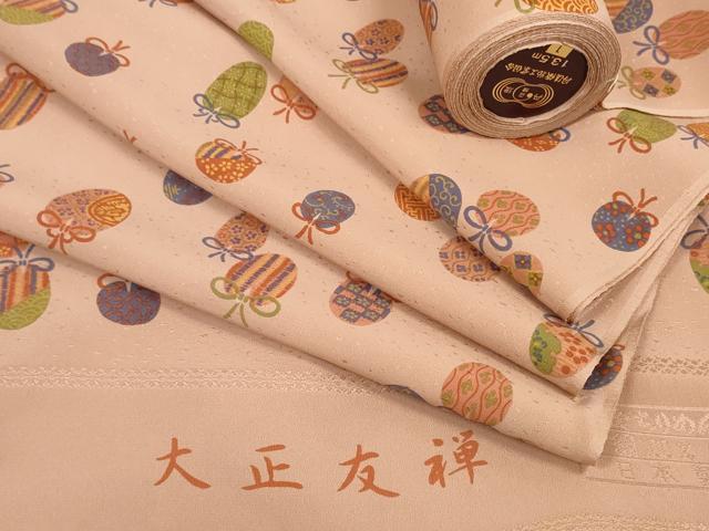 平和屋着物●長襦袢　反物　着尺　大正友禅　仕覆文　丹後ちりめん　逸品　未使用　DABD8544zzz