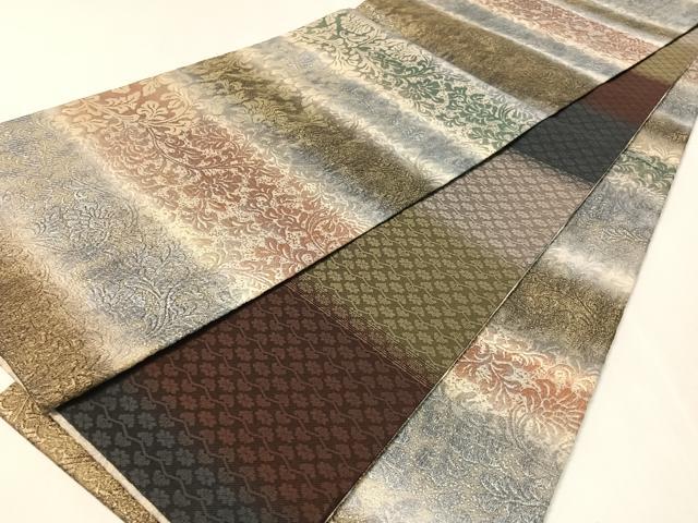 平和屋着物●両面　全通柄袋帯　横段更紗文　金糸　正絹　逸品　未使用　CABK4408vp