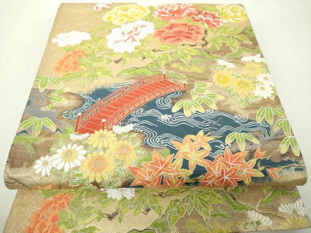 平和屋着物▼六通柄袋帯 唐織 長谷寺の畔 金糸 正絹 逸品 DABH9630ps