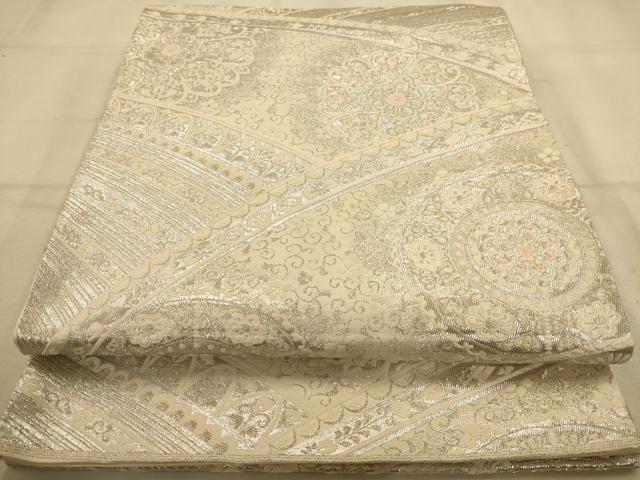 平和屋着物◎六通柄袋帯　吉祥花文　九百更紗二重箔　銀糸　正絹　逸品　AABA7240dt