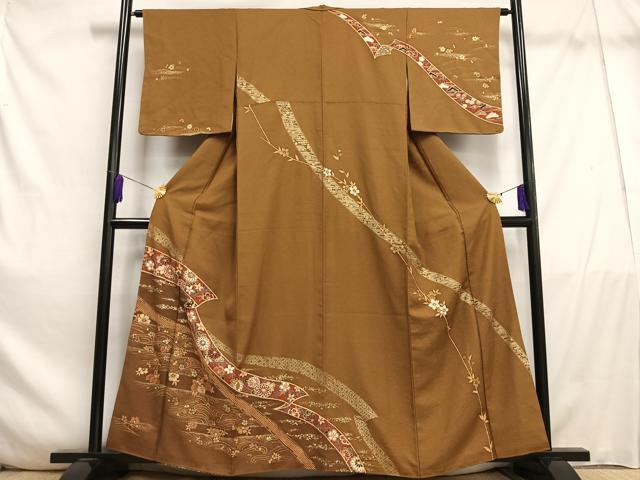 Kimono - 平和屋着物■訪問着　鬘帯花文　金彩　正絹　逸品　AABE3306oa